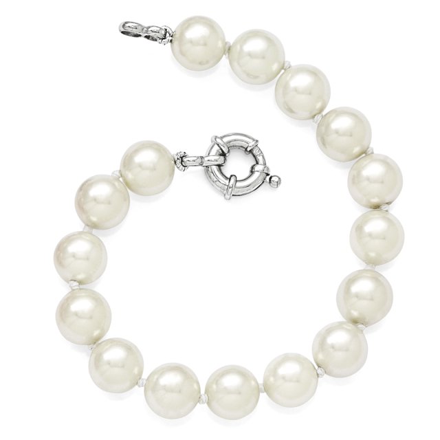 Sterling Silver Majestik Rh-pl 10-11mm Imitation Shell Pearl Bracelet 7.5 Inch "Bracelets