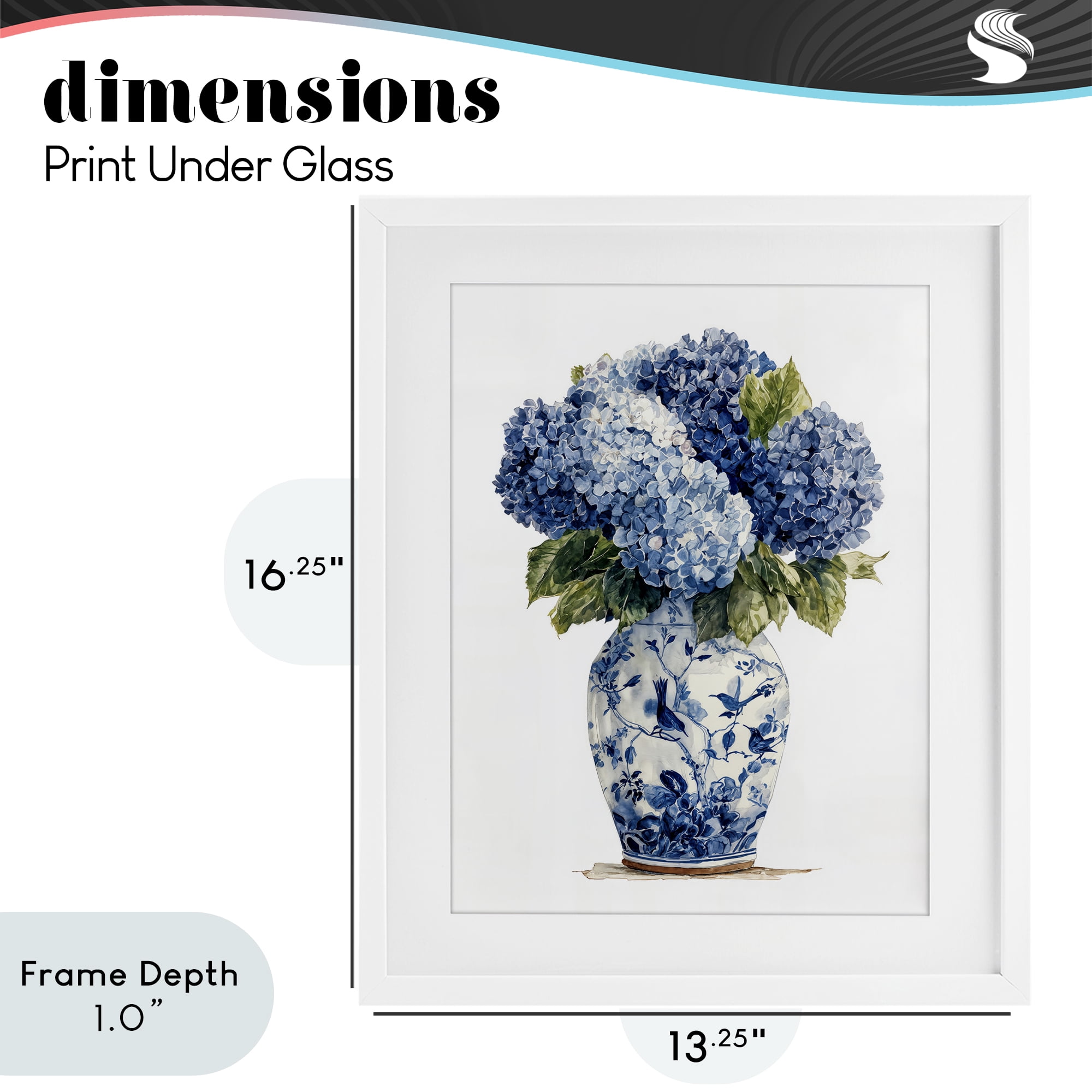 Stupell Industries Blue Hydrangeas in Porcelain White Framed Print Under Glass, design by Imagine It Images