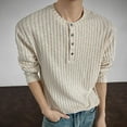 thumbnail image 2 of JSheng Men's Long Sleeve Tops Fashionable Vintage Solid Color Casual Button V-Neck Striped Blouse Shirt Beige S, 2 of 5
