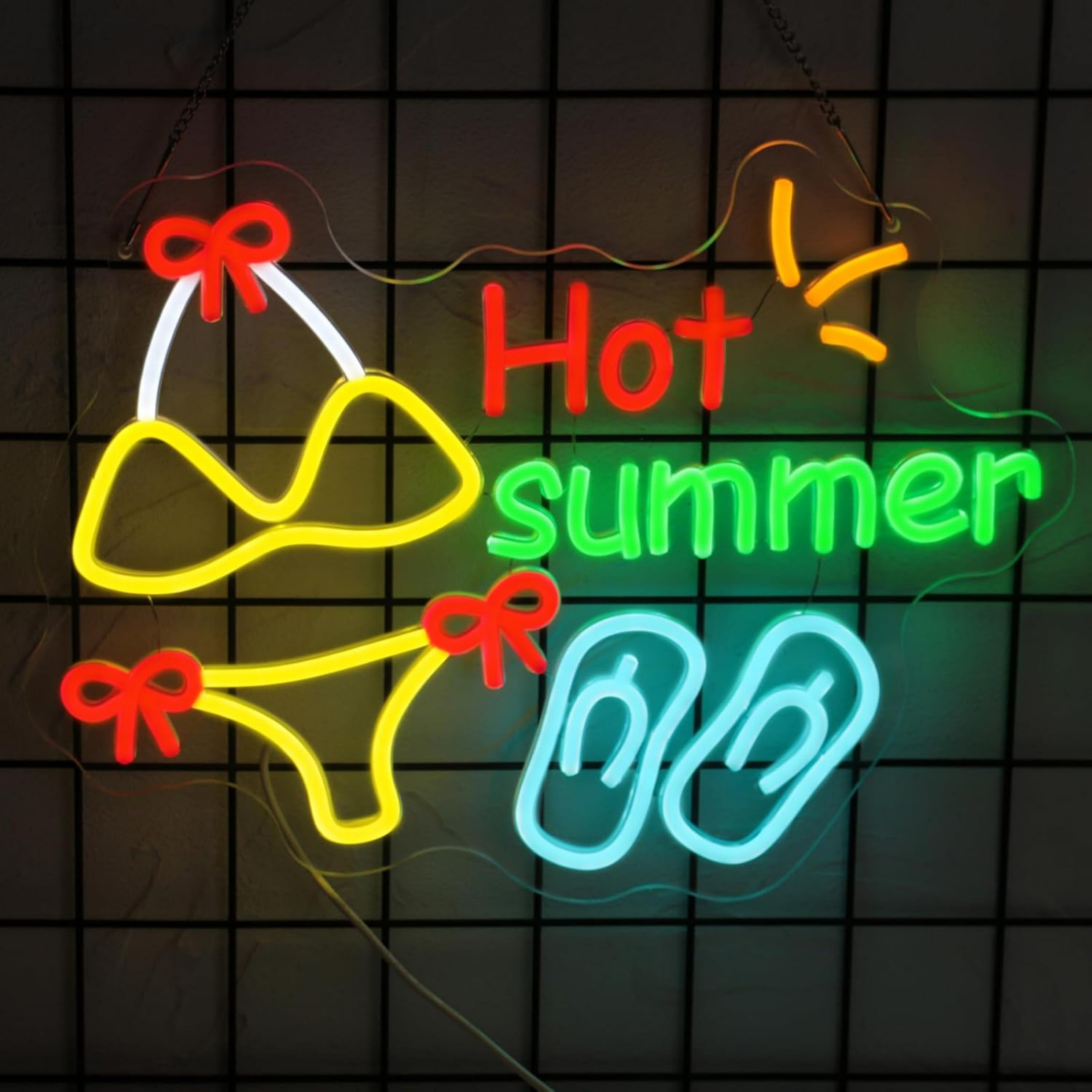UPONRAY Hot Summer Neon Signs, 15.7"*11.4" Dimmable & USB-Powered LED Neon Light, Stylish Wall Decor for Home, Beach Bar, Natatorium, Swimming Pool