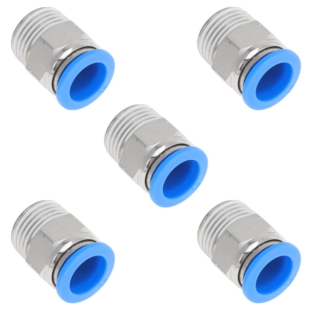 Conectores de aire de 35/64" con rosca macho, conector rápido de línea de aire, plástico niquelado, cobre 1/2" NPT, 5 piezas, tono azul y plata