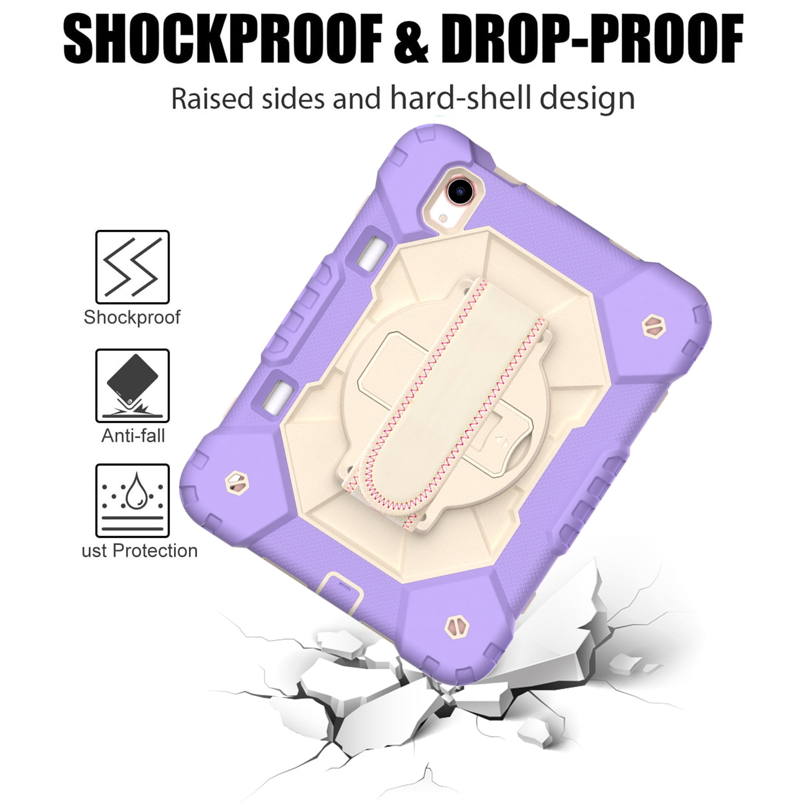 Case for iPad Mini 6 2021 8.3-inch, Kids Shockproof Rugged Hybrid 360 Rotating Stand Cover with Hand Shoulder Strap/Pencil Holder