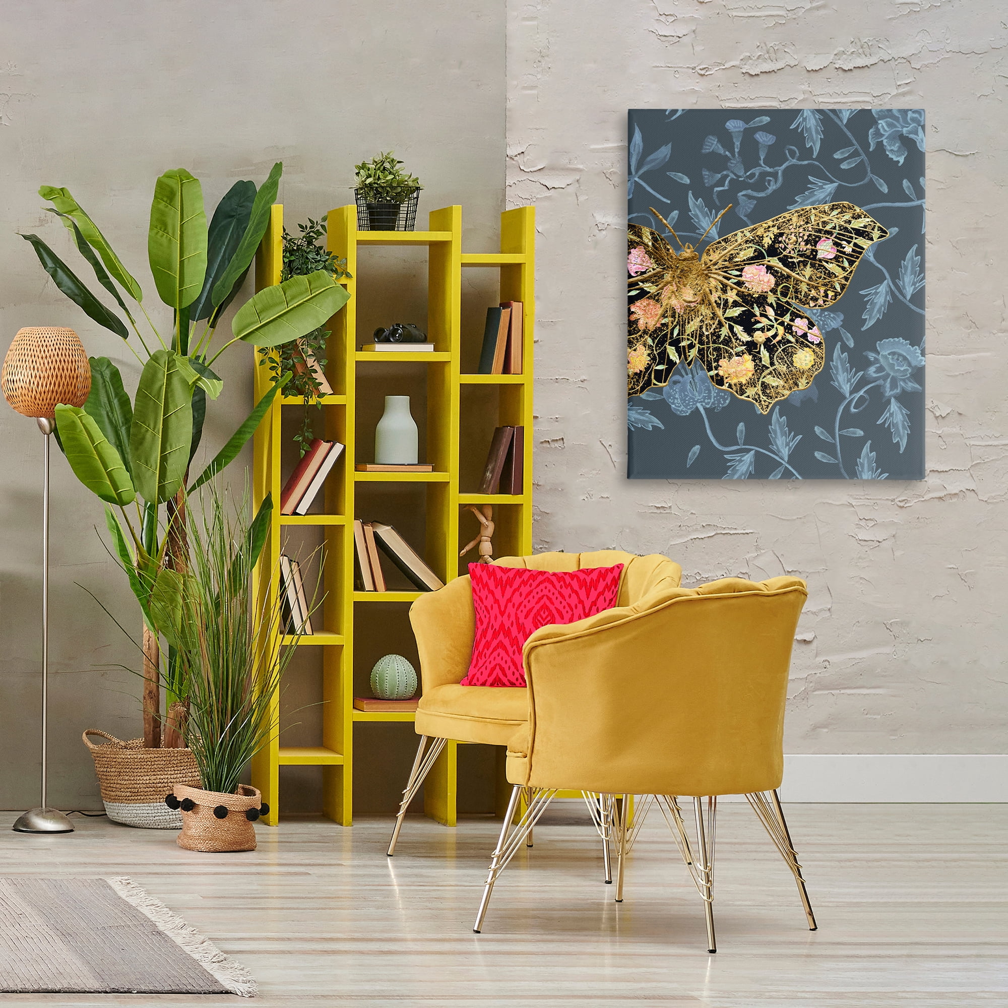 Stupell Industries Blue & Gold Butterfly Animals & Insects Painting Gallery Wrapped Canvas Art Print Wall Art, 30 x 40