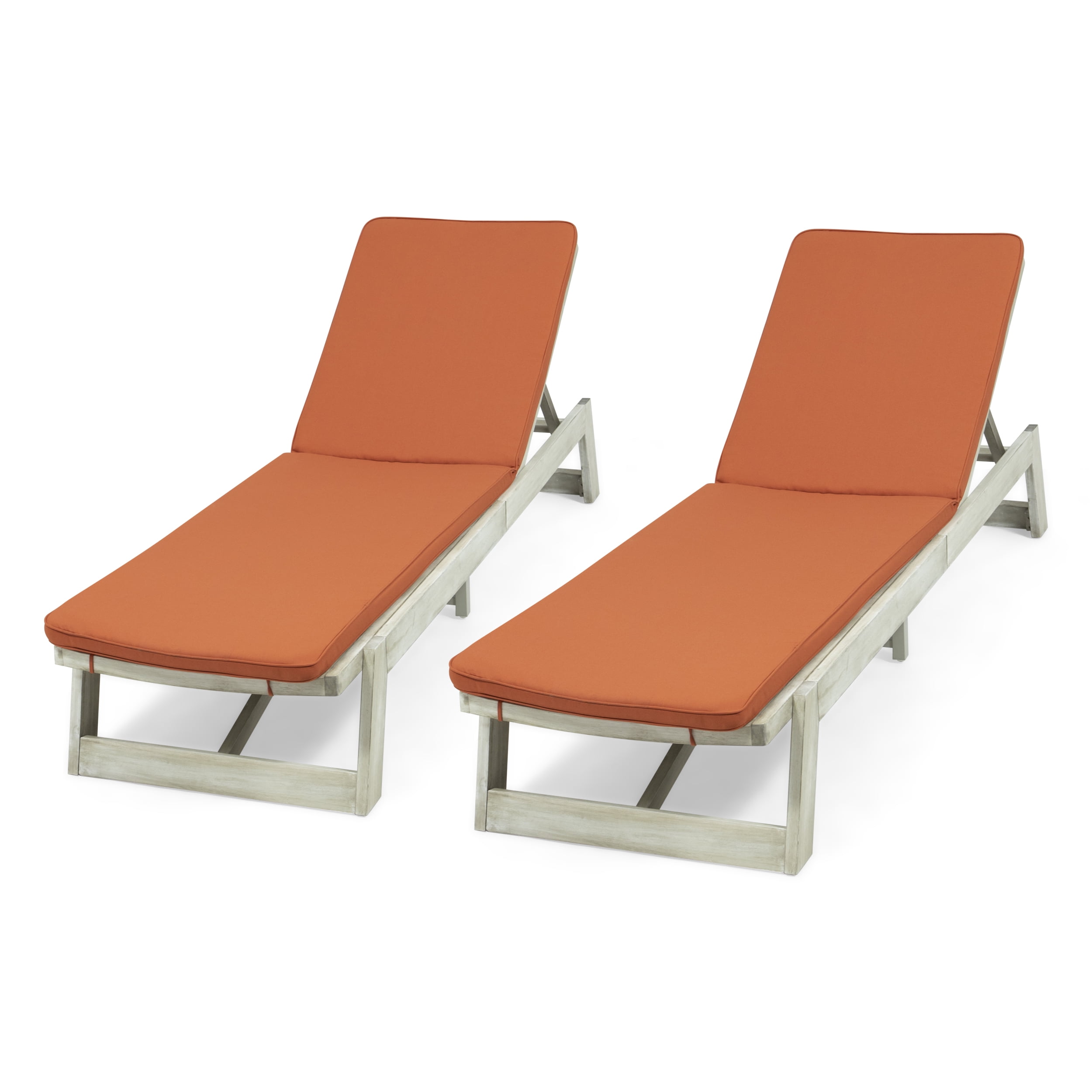 Noble House Acacia Wood Water Resistant Fabric and Cushion Sets Chaise Lounge - Set of 2