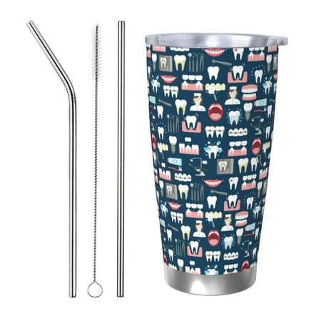 

KLL Dental Seamless Print 40oz Stainless Steel Insulated Car Cup with Spillproof Lid - Keep Your Drink Hot or Cold on the Go-Straw Three-piece Set