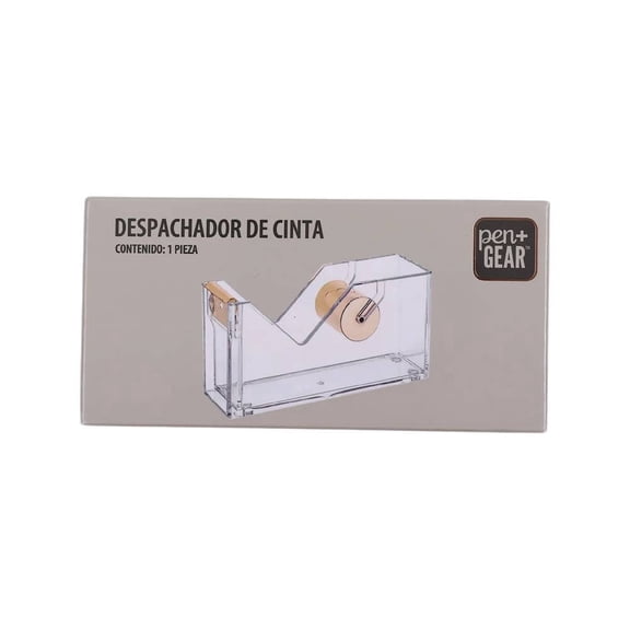 Despachador Pen + Gear de Cinta Adhesiva Acrílico Transparente y Dorado 1 Pieza