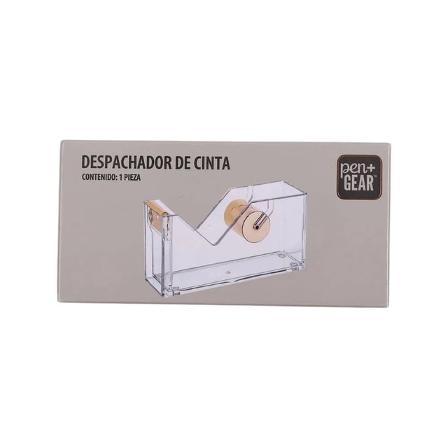 Despachador Pen + Gear de Cinta Adhesiva Acrílico Transparente y Dorado 1 Pieza
