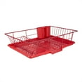 thumbnail image 3 of Home Basics 3 Piece Rust-Resistant Vinyl Dish Drainer with Self-Draining Drip Tray, Red, 3 of 5