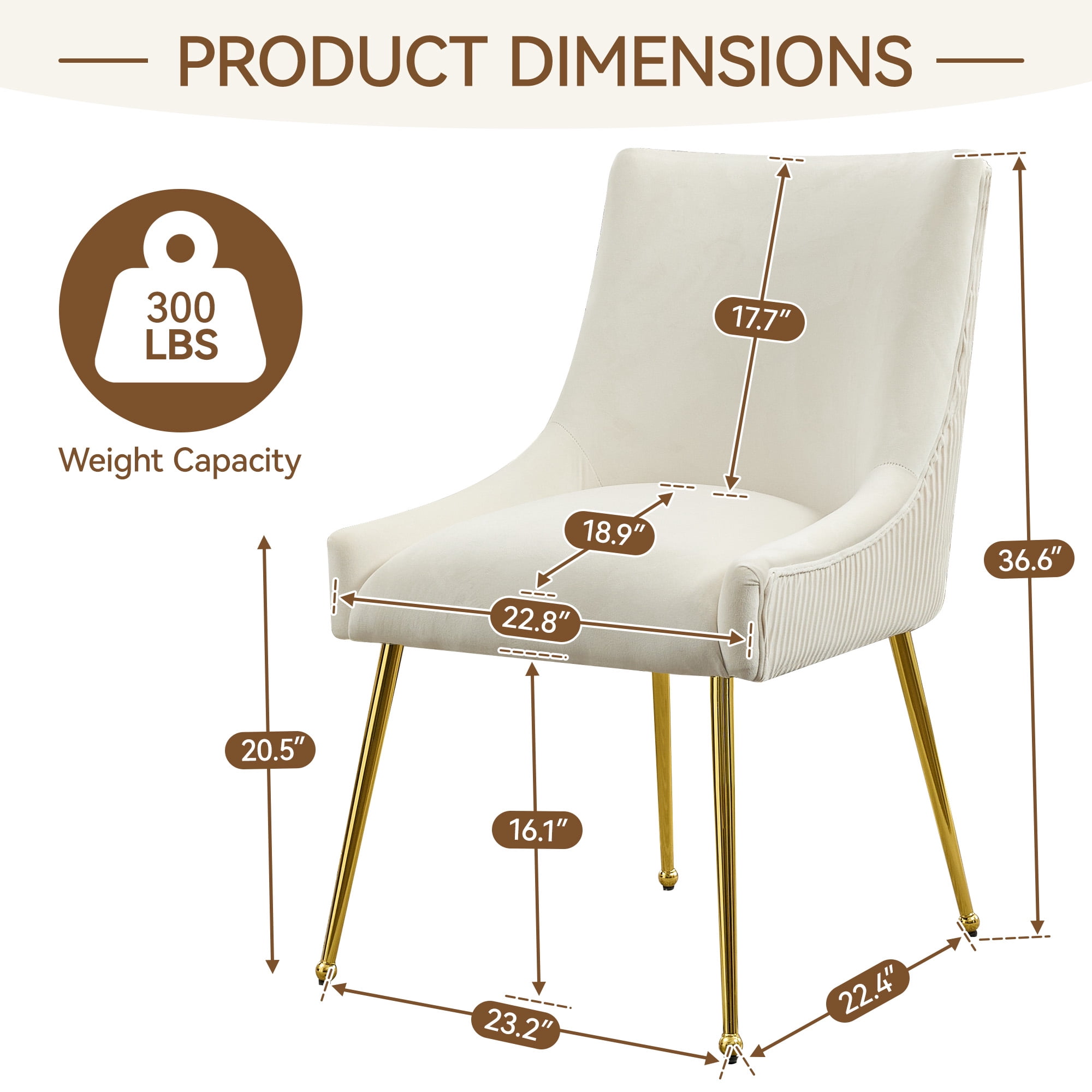 Velvet Dining Chairs Set of 4 with Gold Legs, Upholstered Accent Chairs, Pleated Back & Gold Pull Handle, Mid-Century Modern for Dining Room, Kitchen, Living Room, Beige