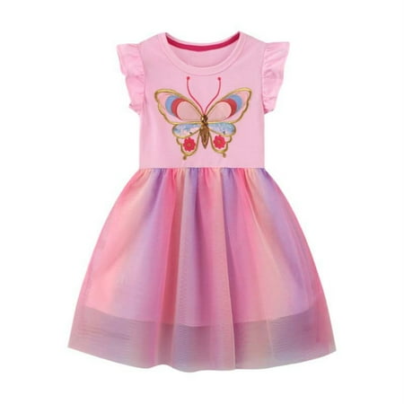 

Factory Summer Dresses Cotton Dress Party Baby Girl Dresses Butterfly Print Short Sleeve Kids Princess Summer Dress 7-8 Years