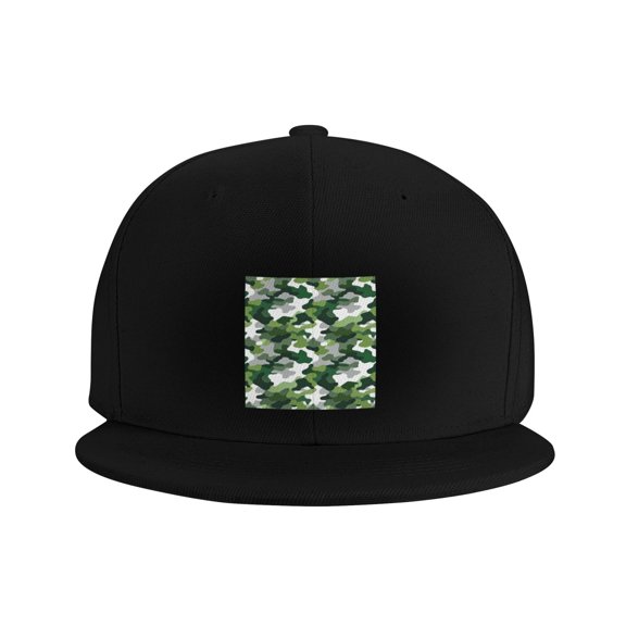 Snapback Hat Camouflage Gray Pattern Adjustable Flat Bill Brim Hat for Men Women Casual Wear Black