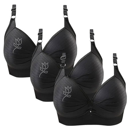 SNOWSONG Push Up Bras for WomenClearance! Wireless Bras Plain Color 3-Pack Women s Seamless Breathable Lingerie Plus Size Non-Steel Ring Bra Bras for Women Comfy Bras for Women Black 38