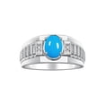 thumbnail image 1 of RYLOS Men's Rings 14K White Gold Ring Classic Designer Style 8X6MM Oval Gemstone & Diamond Ring Turquoise Birthstone Rings For Men Size 11, 1 of 7