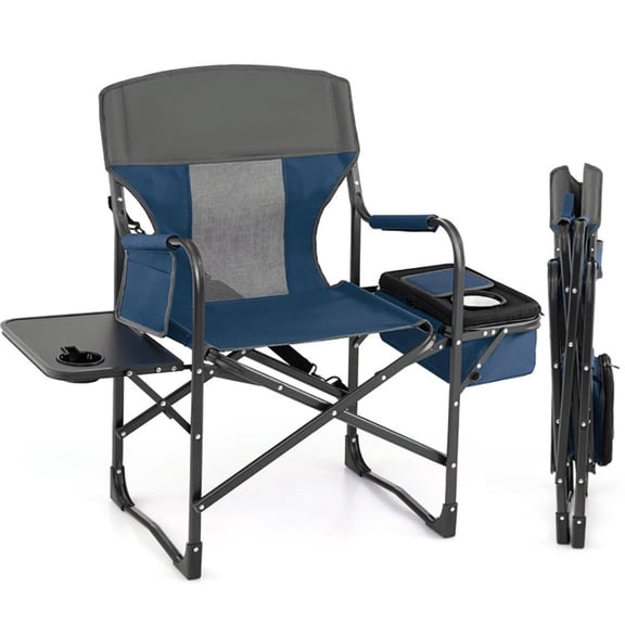 Spaco Portable Camping Directors Chair with Cooler Bag and Side Table, Outdoor Folding Chair with Cup Holder, Blue