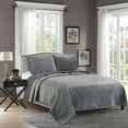 thumbnail image 2 of Kasentex  3-Piece Stone Washed Quilt Set Soft Cotton Floral Velveteen Bedspread Coverlet Set Navy Queen, 2 of 13