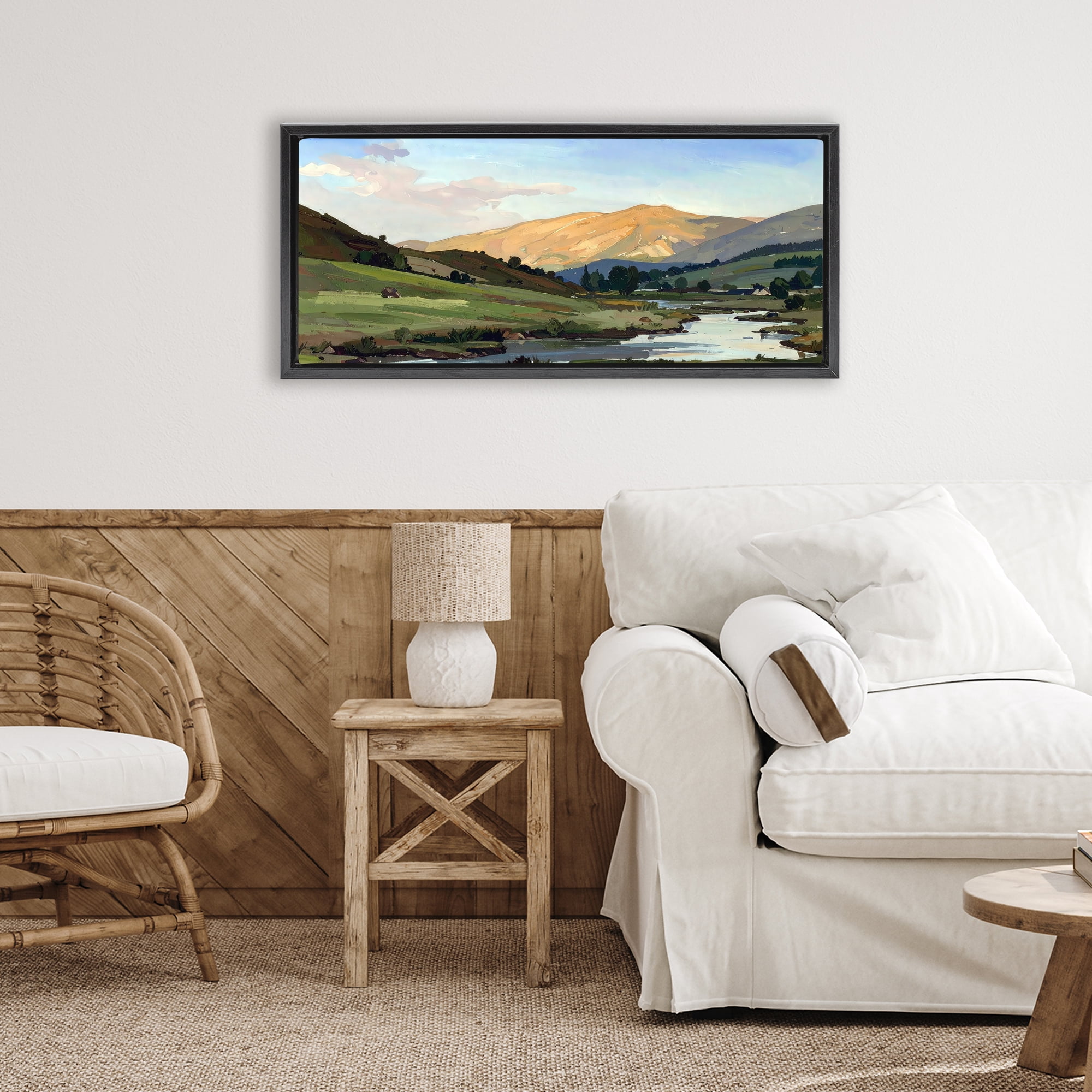 Stupell Industries Across The Valley Landscape Black Framed Floater Canvas Wall Art, design by Alonza Saunders