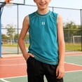 thumbnail image 2 of Faraee Débardeurs Garçons Athlétiques Sans Manches Col Rond T-Shirts Enfants Été Basique Tee pour Entraînement Extérieur Décontracté Marche Course 3T 4T 5T 6T 3-14 Ans Bleu Foncé, 2 of 6