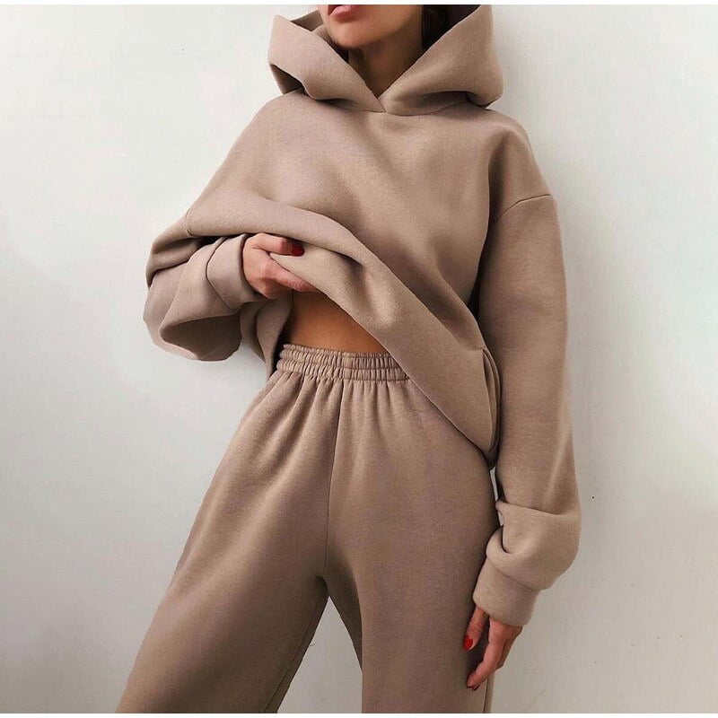Aiouniya Women Sport Suits Autumn Solid Color Long Sleeve Hoodies Jogger Pants Two Piece Sets Female Casual Sweatshirts Warm Tracksuit Other