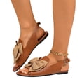 thumbnail image 1 of HTHLVMD Comfort Open Toe Beach Shoes, Female Casual Spring Summer Comfortable Bow Round Toe Open Toe One-Line Buckle Flat Sandals, Designed for Easy Wear And Versatile Style, Brown 5.5, 1 of 7