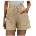thumbnail image 3 of Shorts for Women 2026 Summer Plus Size Linen Elastic High Waist Wide Straight Leg Casual Shorts with Pockets, 3 of 7
