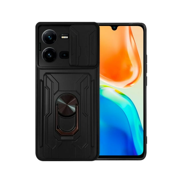 Funda con Anillo y Tarjetero Card Slot Bumper para Vivo V25 5G