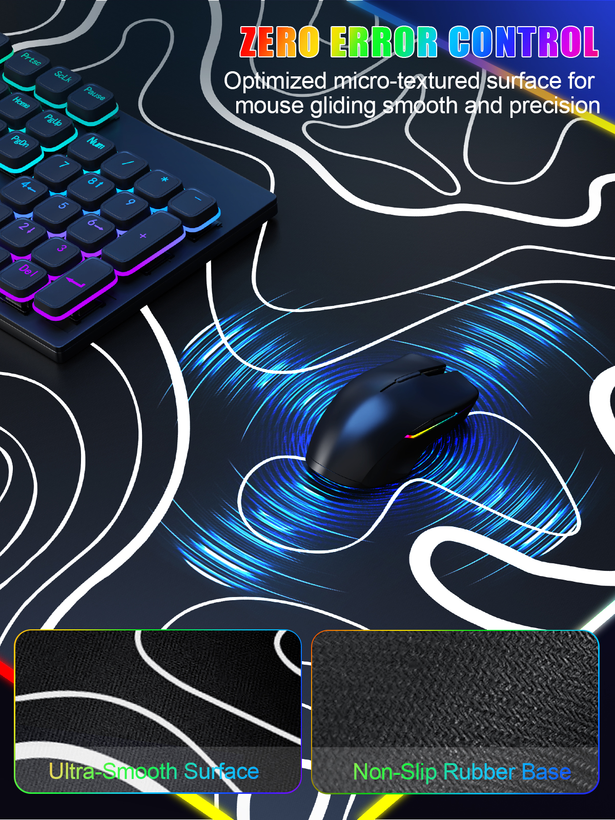 Miroddi Wireless Charging RGB Mouse Pad, 31.5"x15.75" Large Desk Pad Rubber, 15W Fast Charging LED Desk Mat for iPhone Airpods Gaming Home Office