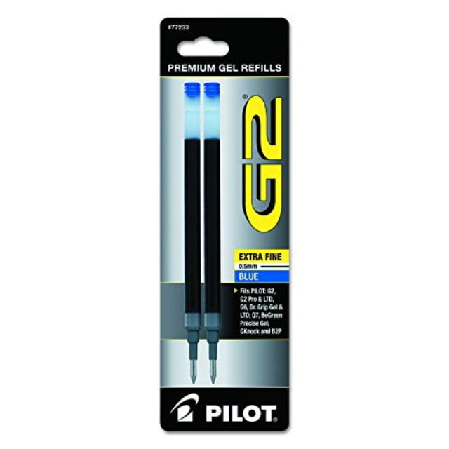 pilot 77233 refill for g2 gel, dr. grip gel/ltd, execugel g6, q7, ex fine, blue (pack of 2)