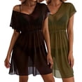 thumbnail image 1 of Sentmoon Robes pour Femmes Col en V Couleur Unie Robe de Printemps Manches Courtes Coupe Régulière Décontractée Articles de Plage Grande Taille Robe Maxi pour L'Été et Temps Chaud Café L, 1 of 9