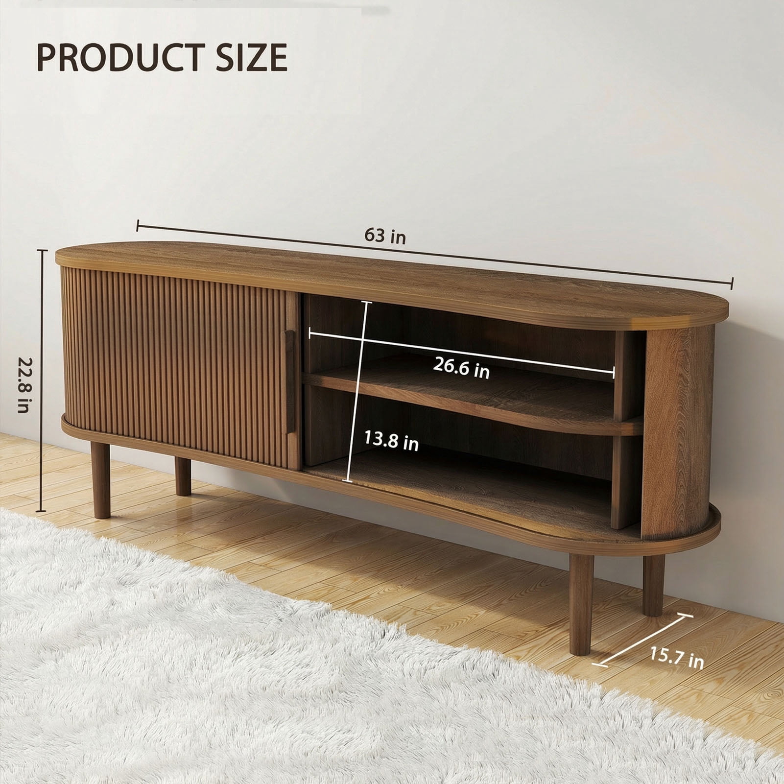 63" TV Stand for TVs up to 70 Inch, Entertainment Center with Storage and Adjustable Shelves, Modern Media Console with Sliding Doors for Living Room, Walnut