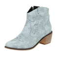 thumbnail image 4 of Women's Embroidered Western Ankle Cowboy Booties Classic Pointed Toe Vintage Cowgirl Boots Chunky Low Heel Dress Fall Boots Blue Size 6, 4 of 7