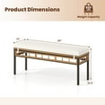thumbnail image 3 of Costway 48” Wicker Patio Bench with Acacia Wood Seat Removable Padded Cushion for Garden, 3 of 9