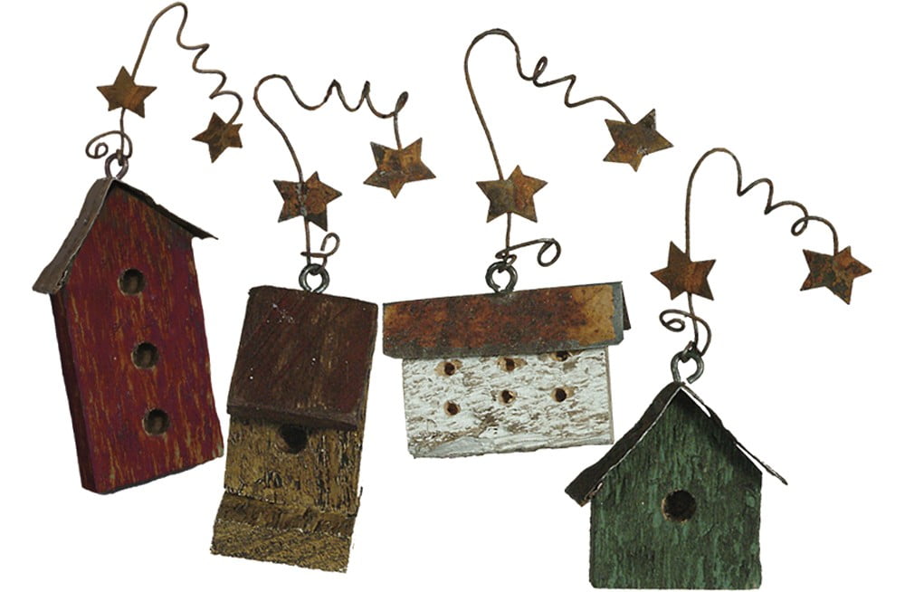 PBK Summer Decor Prim Wood Mini Bird House Ornaments