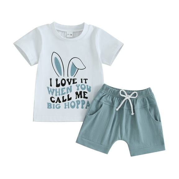 Bagilaanoe 2pcs Toddler Easter Outfits Baby Boy Shorts Set Short Sleeve Letter Print T Shirt Tops   Shorts 6M 12M 18M 24M 3T Kids Casual Summer Clothes