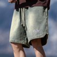 thumbnail image 7 of Mens Jean Shorts Distressed Drawstring Elastic Waist Denim Bermuda Shorts with Pockets Casual Vintage Summer Men's Denim Shorts, 7 of 7