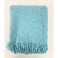 thumbnail image 5 of Fennco Styles Modern Textured Weave Knit Throw with Fringe 50" W x 60" L - Aqua Chevron Throw Blanket for Sofa, Couch, Living Room, Bedroom Décor, 5 of 5