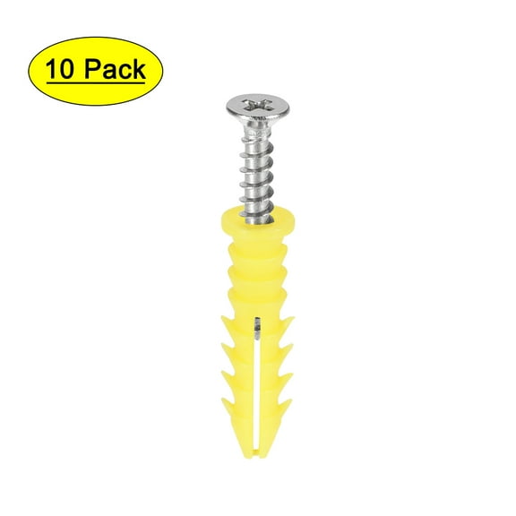 8x35mm Expansion Pipe with Screws Plastic Yellow 10 Pack