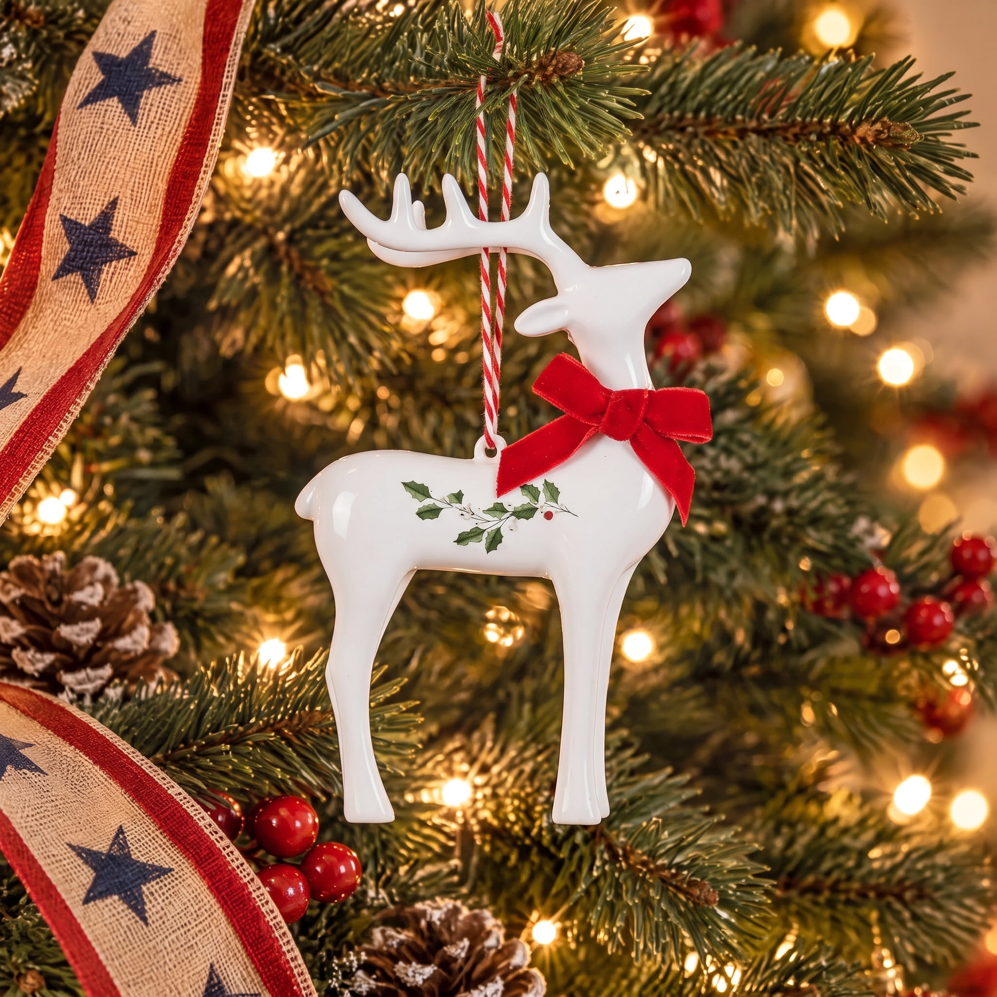 White/Red/Green Reindeer Christmas Ornament, 6", by Holiday Time