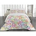 thumbnail image 2 of Ambesonne Summer Quilted Coverlet 3 Pcs, Colored Geometric Circle, King Size, Lavender Salmon, 2 of 4