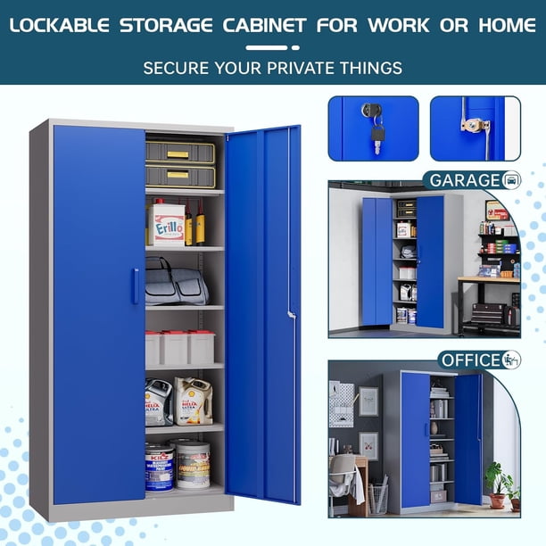 MIIIKO Metal Storage Cabinet with Locking Doors, Blue Grey Garage