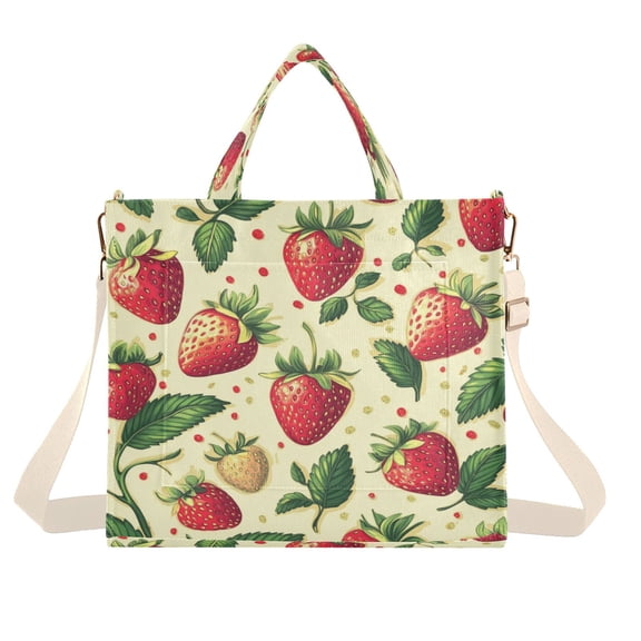 Corduroy Tote Bag for Women Shoulder Handbags Fashion Ladies Purses Satchel Messenger Bags Strawberries Pattern S