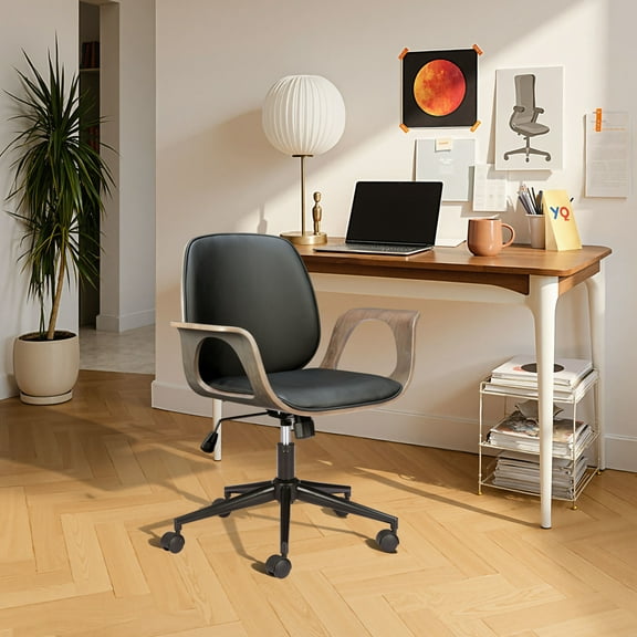 Ali Office Chair Black Office Chair, Modern Style, Plush and durable faux leather fabric, Plywood, Indoor Office