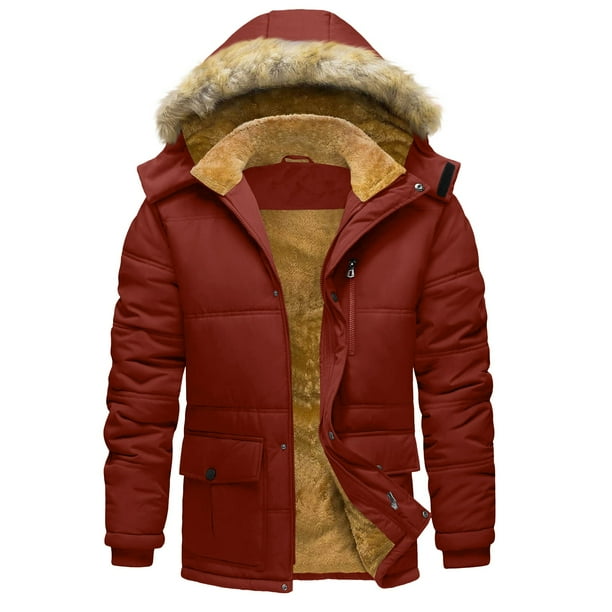 Kalauyu Mens Jackets with Hoode Parka Fleece Liner Coats Windproof Winter Raincoat Multi Pockets
