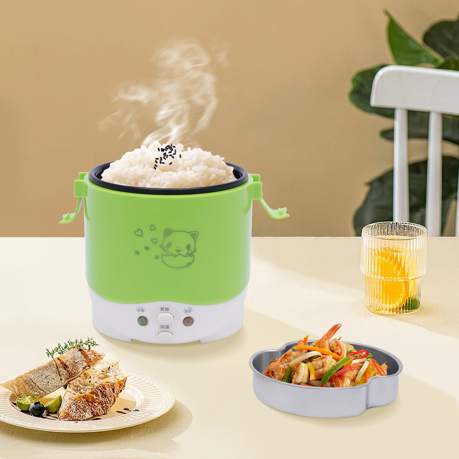 Mini Rice Cooker, 1L Travel Rice Cooker Small 12V For Car, Cooking For Soup  Porridge and Rice, Cooking Heating and Keeping Warm FunctionGreen