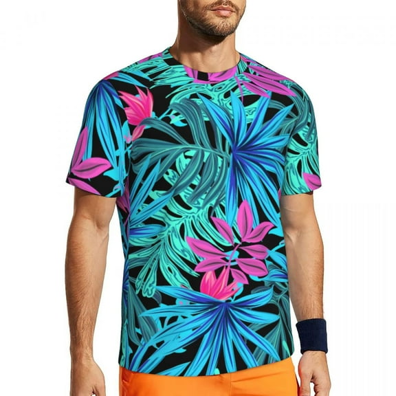 T Shirt For Men Tropical Leaves Hawaiian Print Novelty Gym Short Sleeve Comfortable Tshirt Summer St