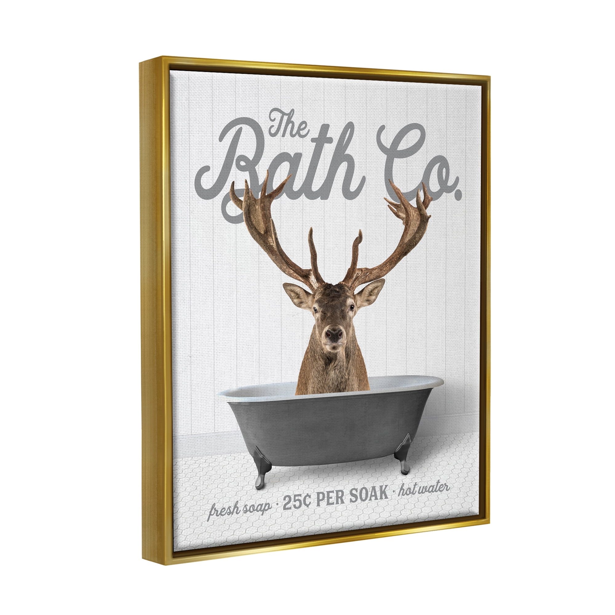 Stupell Industries Elk in Bathtub Animals & Insects Painting Gold Floater Framed Art Print Wall Art, 25 x 31