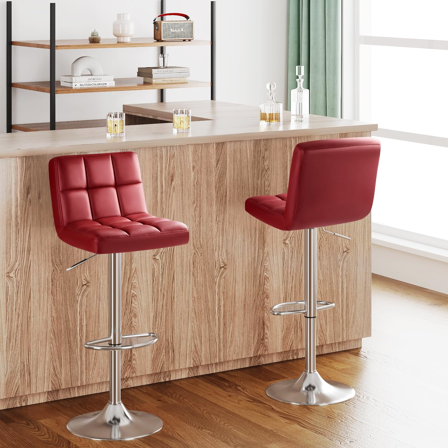 Homall Bar Stools Set Of Modern PU Leather Height Adjustable