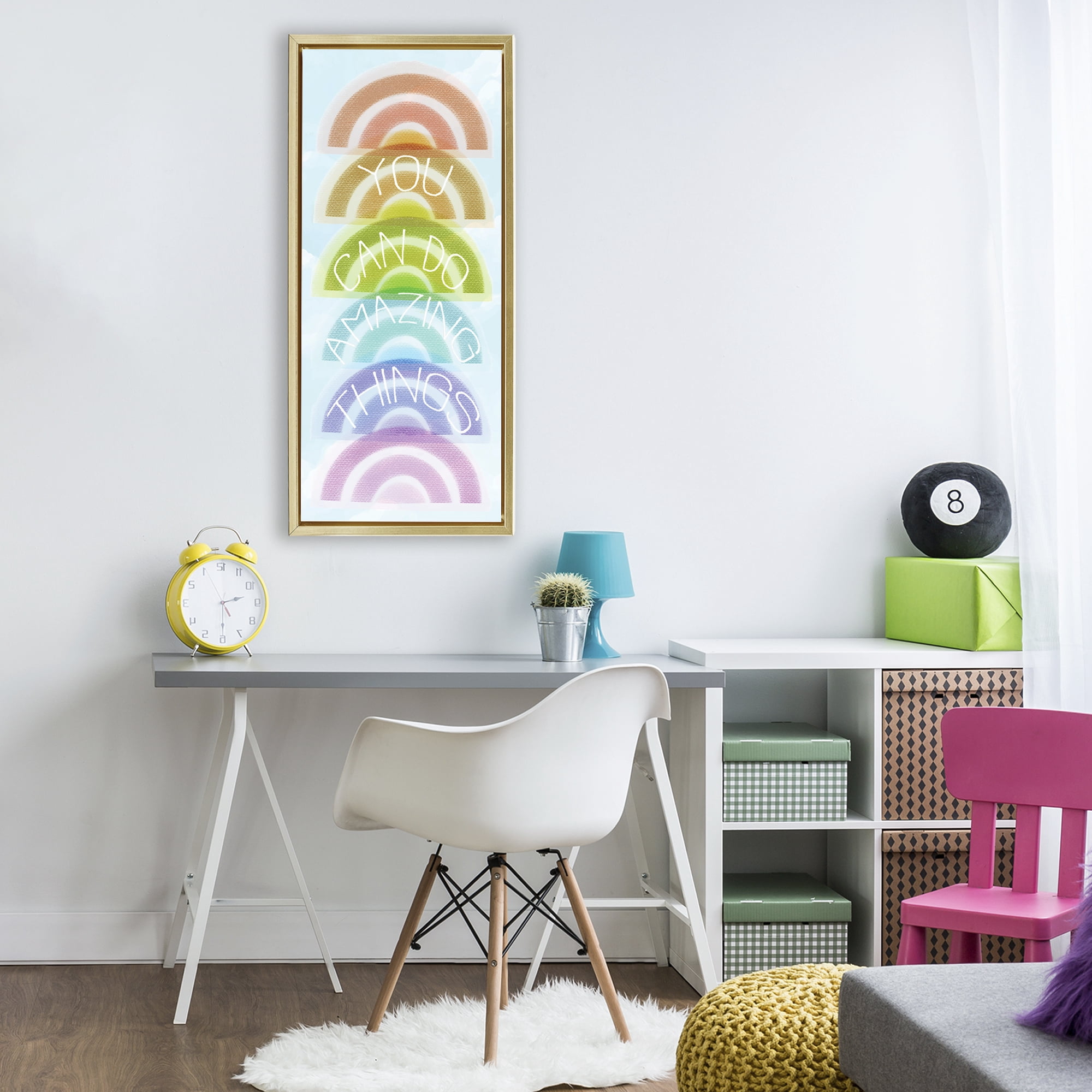 Stupell Industries Amazing Things Rainbow Encouragement Gold Framed Floater Canvas Wall Art, design by Lil' Rue