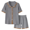 thumbnail image 6 of MGDXOX Women's Button Down Pajama Set Short Sleeve Top Shorts Loungewear Sleepwear with Contrast Piping Gray Free Size, 6 of 6