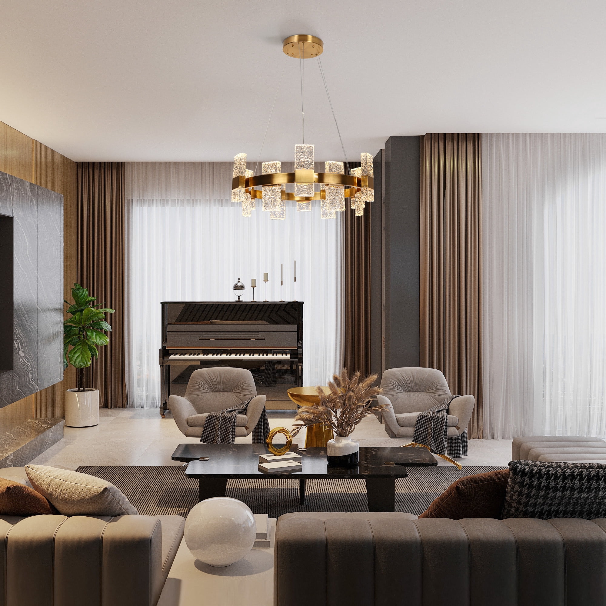 LNC Euromos 24 -Light Polished Brass Glam Integrated LED Crystal For Use in Bedrooms, Dining Rooms, Foyers, Kitchens, Living Rooms Chandelier