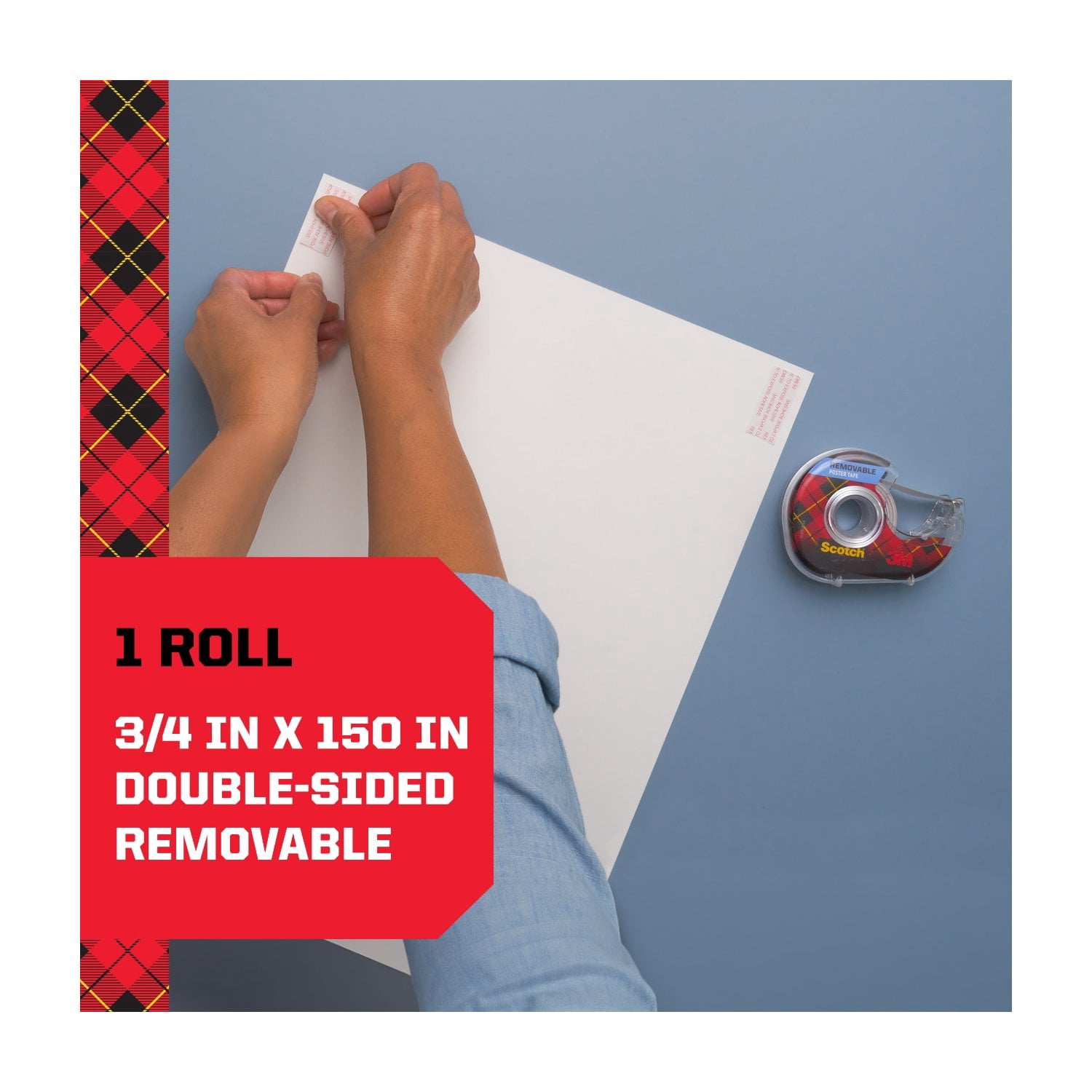 (2 pack) Scotch Removable Poster Tape, Clear, 3/4 in x 150 in, 1 Roll
